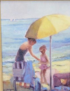Oil on canvas, Joanna Calabro, "Rockport Beach", marked LL Calabro, 16" x 12".