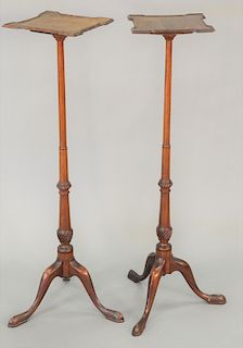 Pair of Custom Fern Stands, each with shaped molded tops on turned shafts ending in tripod base, attributed to Fineberg Hartford, CT, (each top has fi
