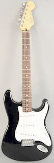 Fender Stratocaster electric guitar, black and white, 1993, serial number mn 399196.