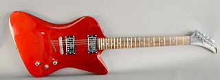 Red Epiphone electric guitar, serial number U01070437, with cloth case.