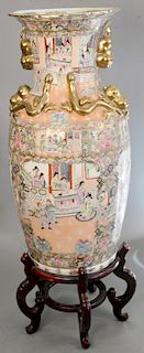 Rose Medallion palace vase, late 20th century, on stand, ht. 36 in., stand ht. 11 in., total ht. 47 in.