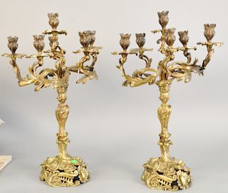 Pair of French bronze candelabras, six light, 19th century (electrofied at one point), 23 1/2 in.