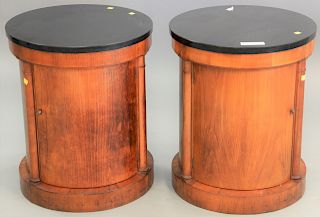 Pair of Baker round marble top stands, with doors. ht. 24 in., dia: 20" in.