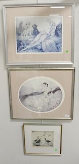 Three famed pieces, Churchill Ettinger, low tide edition 100, sight size 8 1/2" x 9 1/2", two Louis Icart Prints, pencil signed , sight size 13 1/2" x