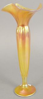Art Glass floriform vase, gold iridescent tulip with ruffle rim, marked LCT Favrile m-4914 on bottom, ht. 13 in.