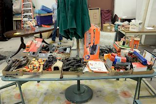 Large group of trains and train parts, Lionel trains with original boxes, Extrack, Lionel boxes, Lionel Pennsylvania Flyer 6-30018 etc.