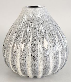 Large Murano Art Glass vase, marked B. Vetri Artistici, with ribbed pear shaped body, ht. 10 1/2 in.