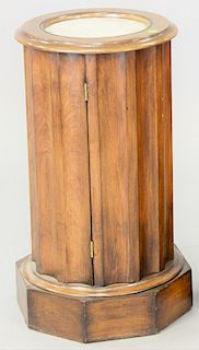 Reproduction mahogany pot Stand, with marble top, ht. 28 1/2 in., dia. 15 in.