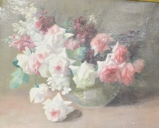 Oil on canvas, attributed to C.E. Porter, still life of flowers, "La Falce Freshler Fine Art" receipt 1991, unsigned, 22 x 27.
