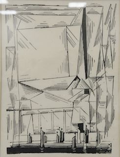 Lyonel Feininger (1871-1956), wood cut on Japan paper, "Gelmeroda" 1920, print club of cleveland on back, sight size 13 3/4" x 10 1/4".