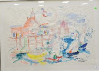 Watercolor on paper, Judi Rotenberg, 20th century, "Harbor", signed lower right Judi Rotenberg. image 24" x 36".