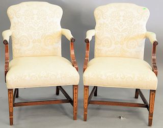 Pair of Federal Style arm chairs, with inlaid front legs, ht. 36in., wd. 29 in.