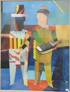 Max Papart, lithograph, two collage figures, signed lower right Max Papart, numbered lower left 36/85. 49" x 38".