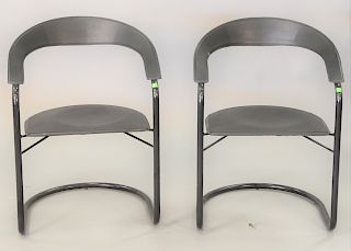 Set of six Italian leather and metal chairs.