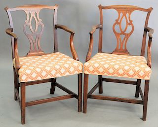 Pair of George IV mahogany arm chairs, 18th century, ht. 36 1/2 in.