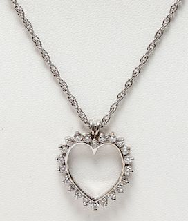 14K White Gold Diamond Heart Pendant Necklace