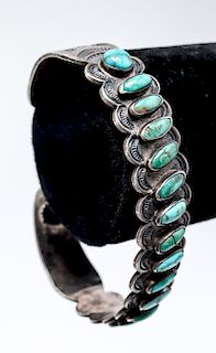 Native American Indian Silver & Turquoise Cuff