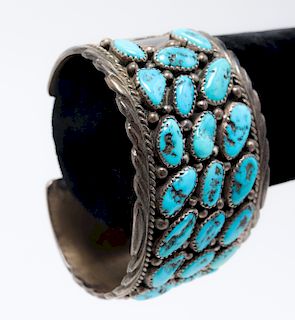 Southwest Navajo Indian Silver & Turquoise Cuff