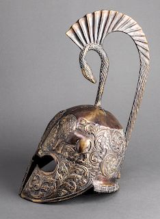 Roman-Style Repousse & Chased Bronze Helmet