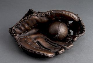 Cast Bronze Baseball Glove & Baseball Sculpture