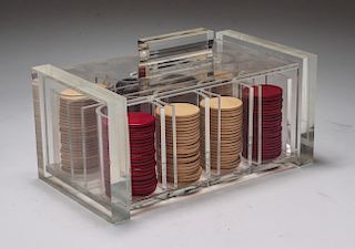 Lucite Gaming Caddy With Pine Poker Chips
