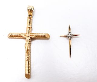 14K Yellow Gold & Diamond Cross Pendant, 2
