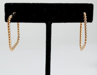 14K Yellow Gold Square Twisted Wire Hoop Earrings