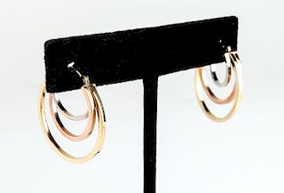 Mid Century Modern 14K Tri-Gold Circular Earrings