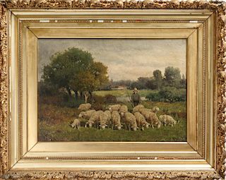 Charles T. Phelan "Grazing Sheep" Oil on Canvas