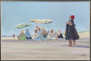 Edward Scatter-Good Beach w Figures Oil on Canvas