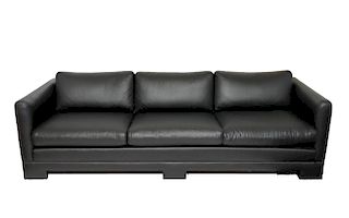 Modern Black Leather Upholstered Sofa