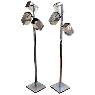 Koch & Lowy Modern Chrome Floor Lamps, Pair