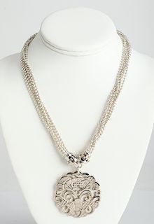 Tribal / Asian Silver Butterfly Pendant Necklace