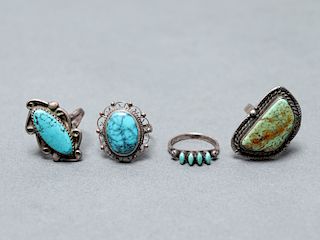 Native American Indian Silver Turquoise Rings, 4