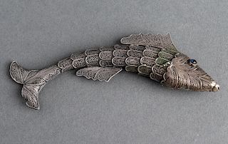 Silver Filigree Fish with Sapphire