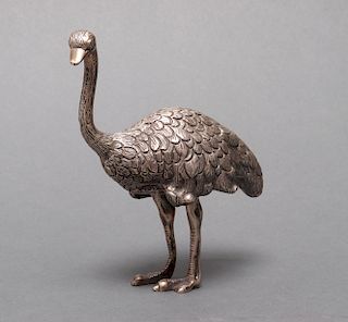 Silver Standing Ostrich Sculpture