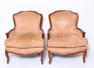 French Louis XV Manner Bergere Armchairs, Pair