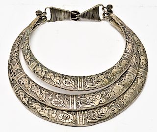 Chinese Miao Hmong Silver Tone Torque Necklace
