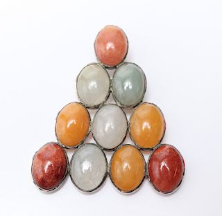 Silver Multi-Colored Agate Gemstone Pendant