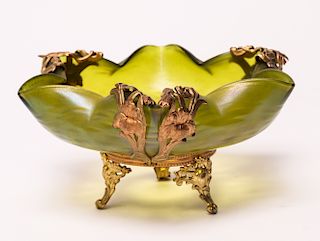 Art Nouveau Manner Gilt Metal And Glass Bowl