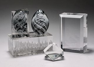 Lucite And Glass Paperweights / Desk Articles, 5