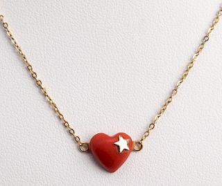 18K Gold Coral Heart Pendant Necklace