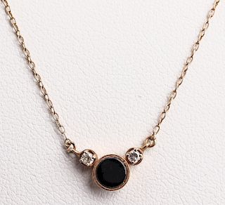 14K Gold Onyx & Diamond Pendant Necklace