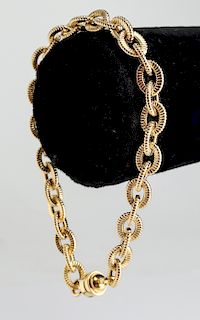14K Yellow Gold Textured Link Chain Bracelet