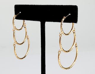 14K Yellow Gold Diamond-Cut Hollow Drop Earrings