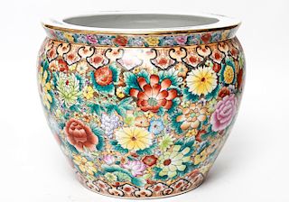 Chinese Floral Satsuma Porcelain Koi Bowl