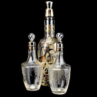 Vintage Silver overlay Glass Decanters