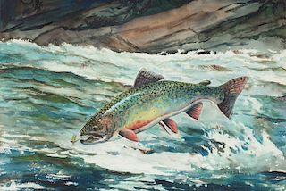 William J. Schaldach (1896-1982) Leaping Male Eastern Brook Trout 