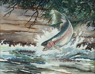 William J. Schaldach (1896-1982)  Leaping Rainbow Trout