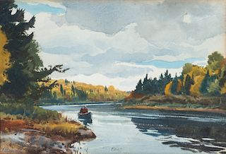 Ogden M. Pleissner (1905-1983), Cains River at Sabbies River Camp